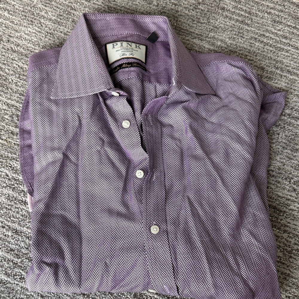 Thomas Pink Lavender Herringbone Dress Shirt